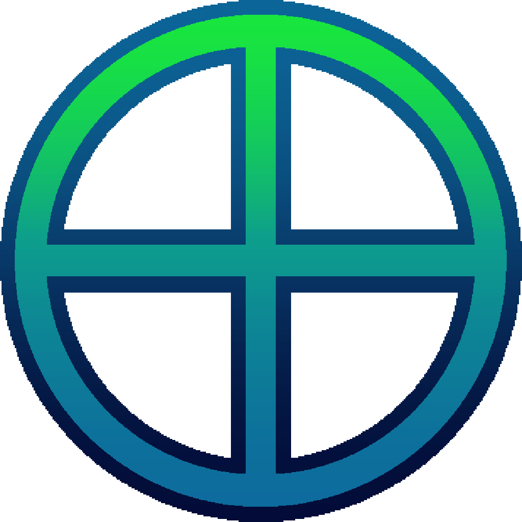 The astro symbol for earth (quartered circle variant) in green/blue. It looks like a circle with two lines going through it, splitting it into quarters.